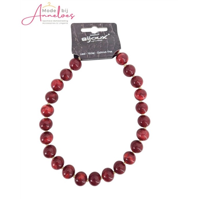 Bijoux Ketting kort ronde kralen 8119894 wijnrood mix